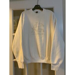 White crewneck dolphin studded long sleeve sweatshirt womens LG